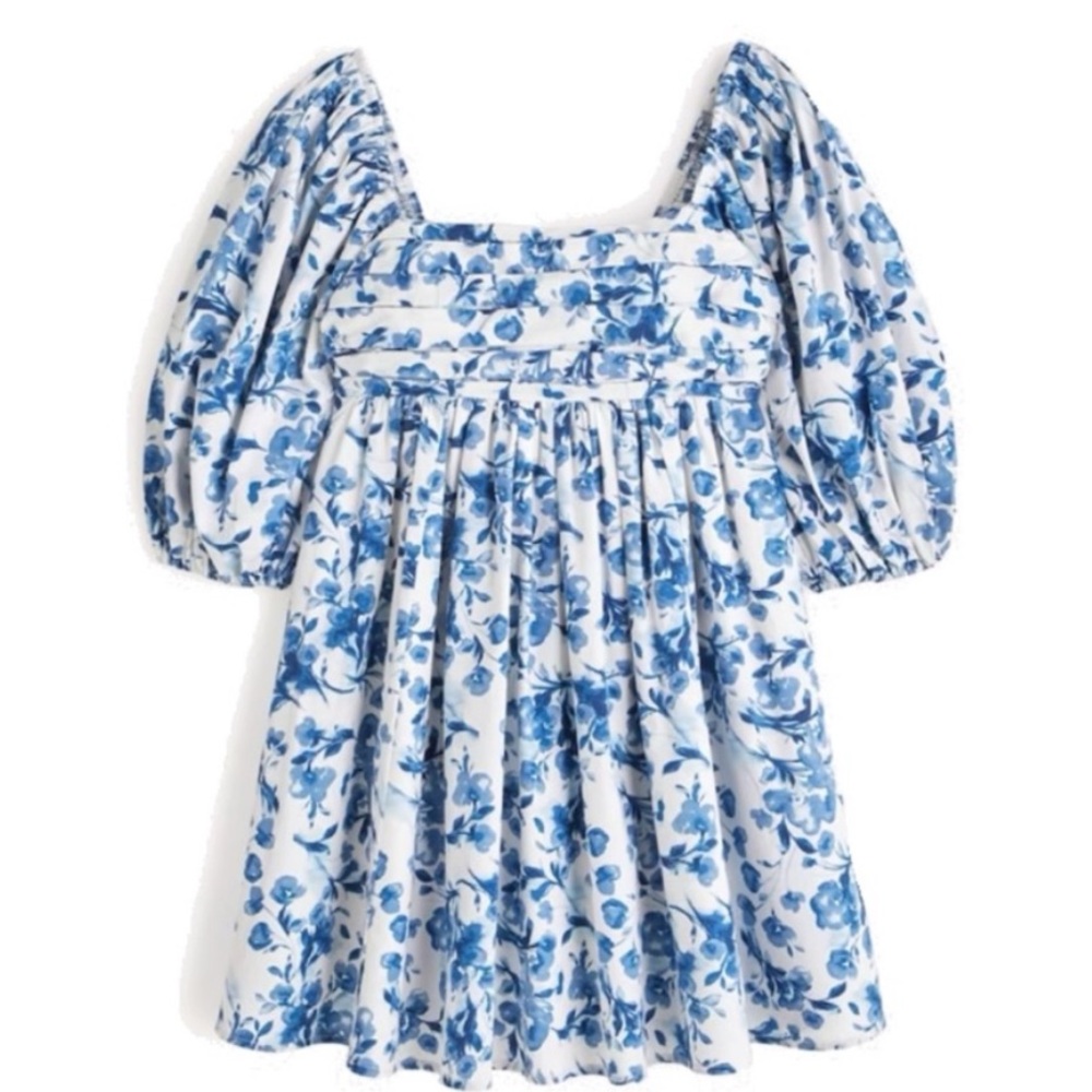 Abercrombie & Fitch Emerson Poplin Puff Sleeve Blue floral Mini Dress Sz XXS - Picture 14 of 14